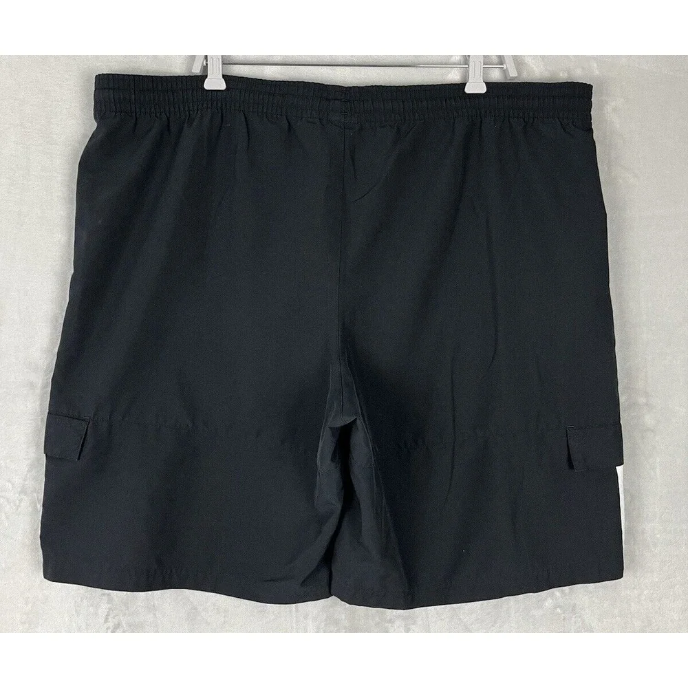 ADIDAS Men Short VTG XL Black Cargo Pocket 3 Stripe Drawstring Loose Outdoor Y2K